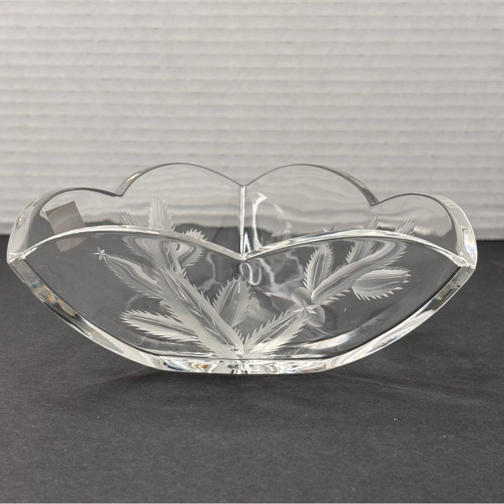 Vtg Mikasa Triangular Crystal Clear Glass Bowl with Etched Cactus Cacti RARE